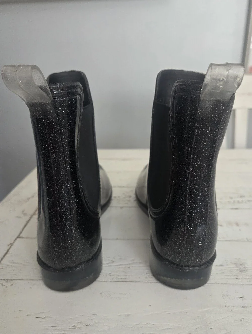 INC International Concepts Black Glitter Raelynn Chelsea Rain Boots